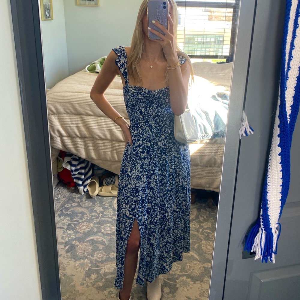 Dry Goods Blue and White Sleeveless Maxi Sundress